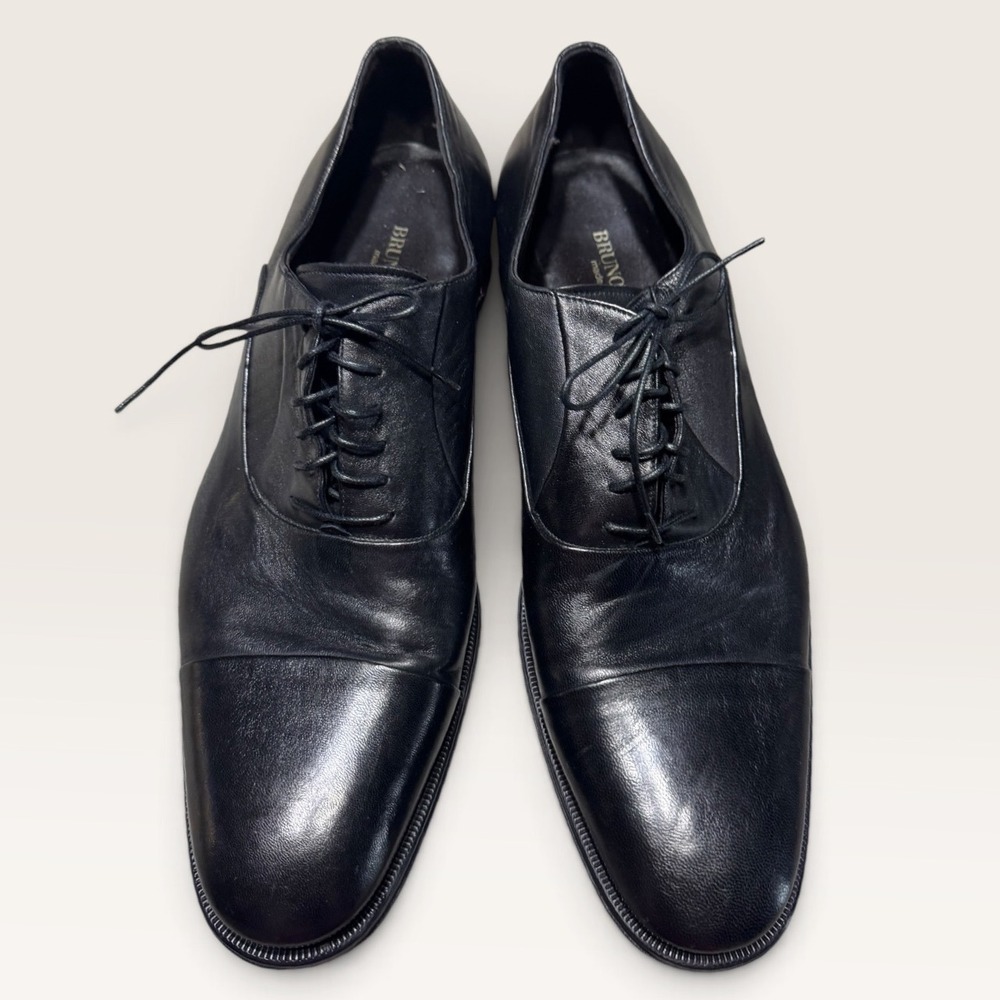 Bruno Magli Maioco Oxford Mens 12 Black Leather Cap Toe Italy Dress Shoes Formal